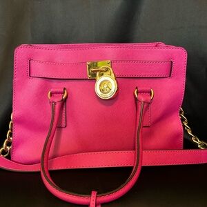 Michael Kors Satchel. Bright pink with gold hardware. Barely used